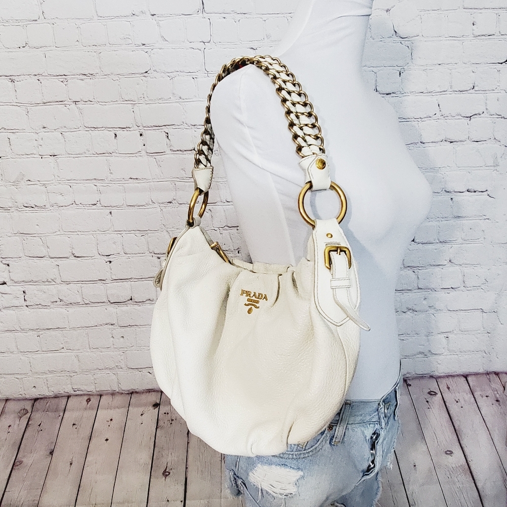 Prada auth white gold shimmer med Hobo bag